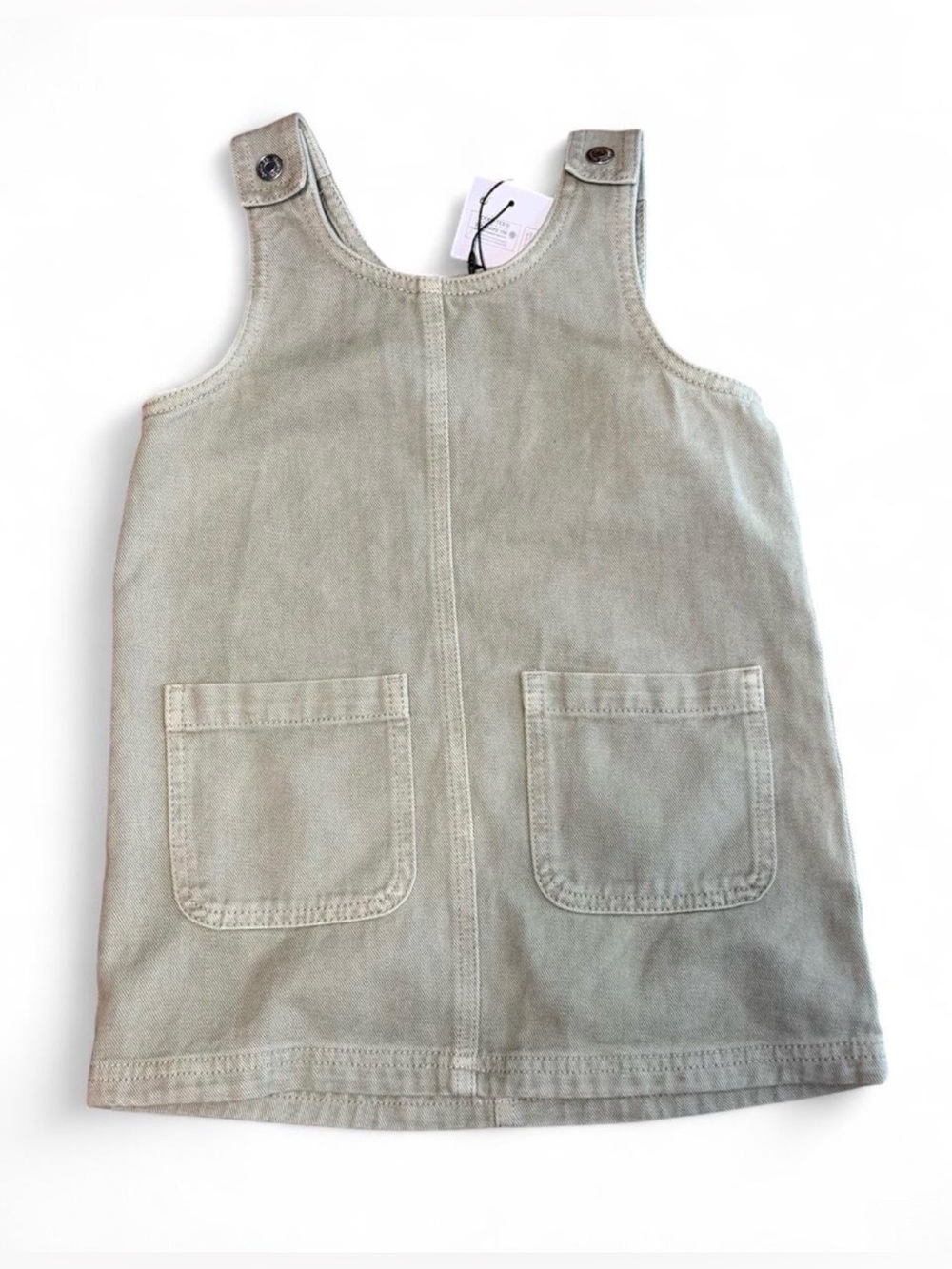 Green denim pinafore dress with pockets, Size: 3-4 years